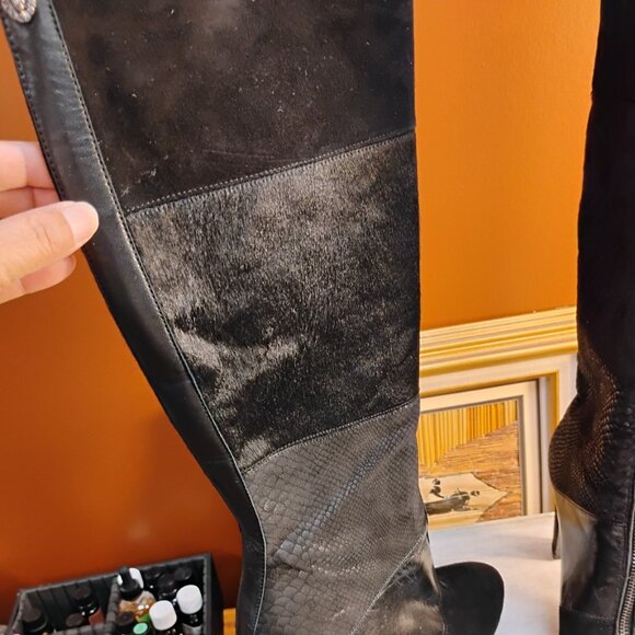 Anne Klein AK7 JamieLee Mixed Media Knee High Boots | Hair Calf Leather | Size 9 - Picture 4 of 11